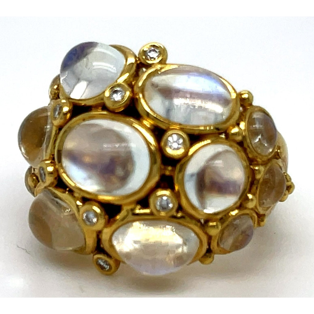 Temple St. Clair 18k Yellow Gold Moonstone Diamond Bombe Ring Size 6.75