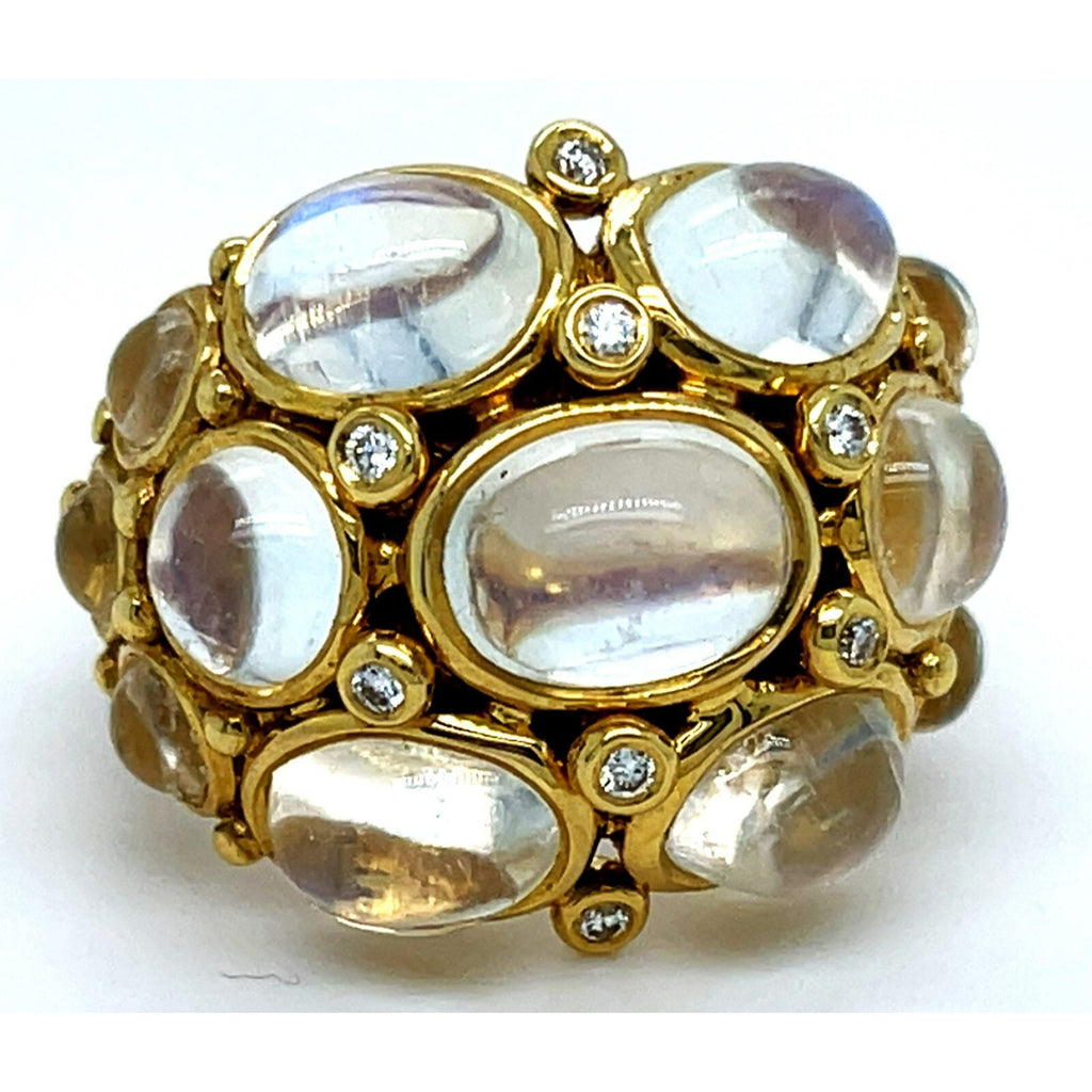 Temple St. Clair 18k Yellow Gold Moonstone Diamond Bombe Ring Size 6.75