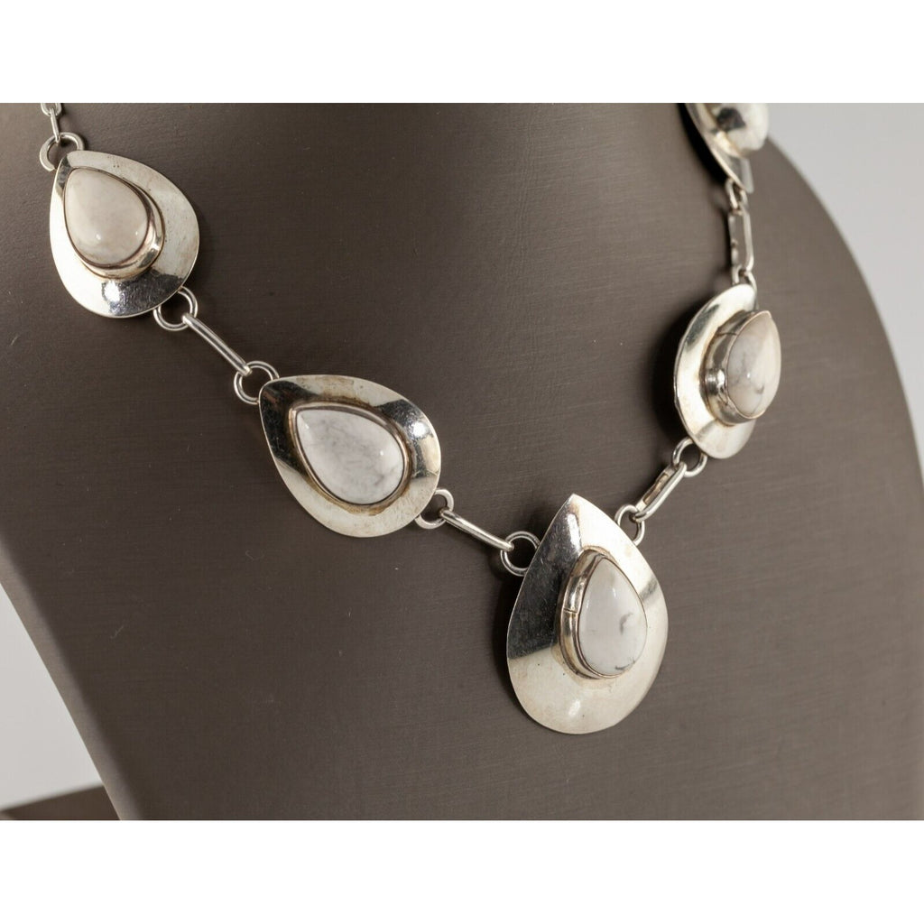 Sterling Silver White Buffalo Turquoise Plaque Bib Necklace 20"