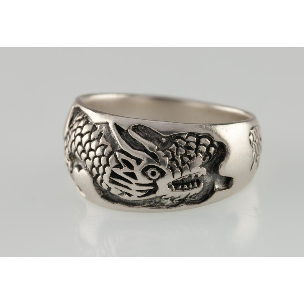 Unique Etched Dragon Sterling Silver Band Ring Size 9