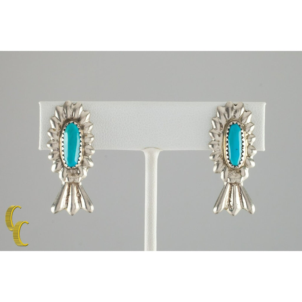Sterling Silver Turquoise Sun Ray Clip-On Earrings Gorgeous!