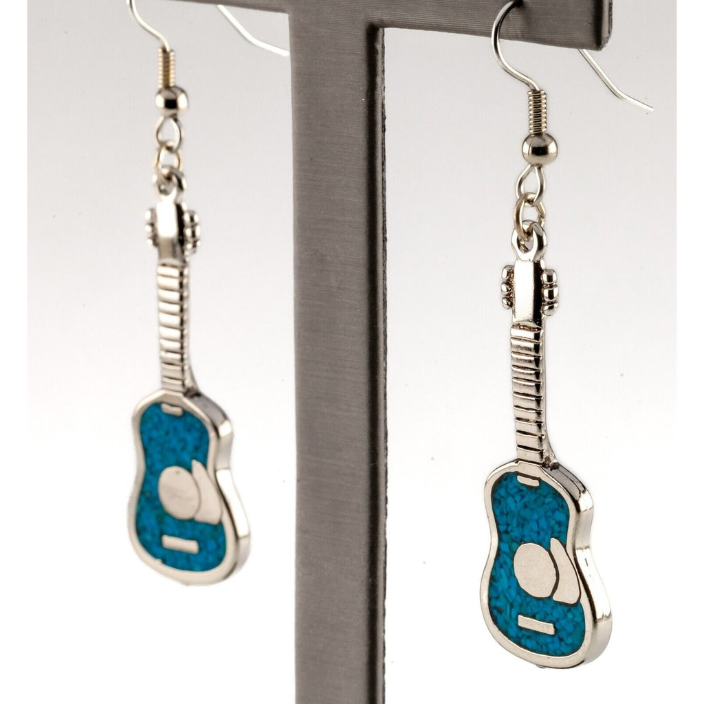 Sterling Silver Turquoise Inlay Acoustic Guitar Inlay Dangle Earrings