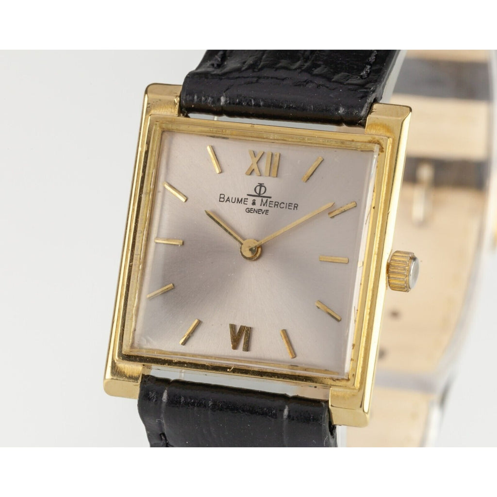 Vintage 18k Yellow Gold Baume & Mercier Hand-Winding Watch w/ Off-White Dial