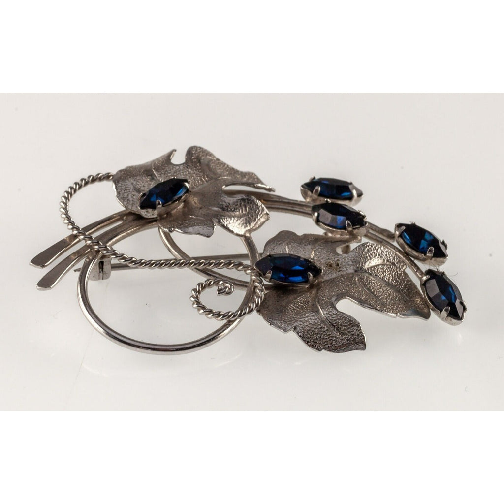 Vintage Bond Boyd Sterling Silver Blue Crystal Floral Brooch