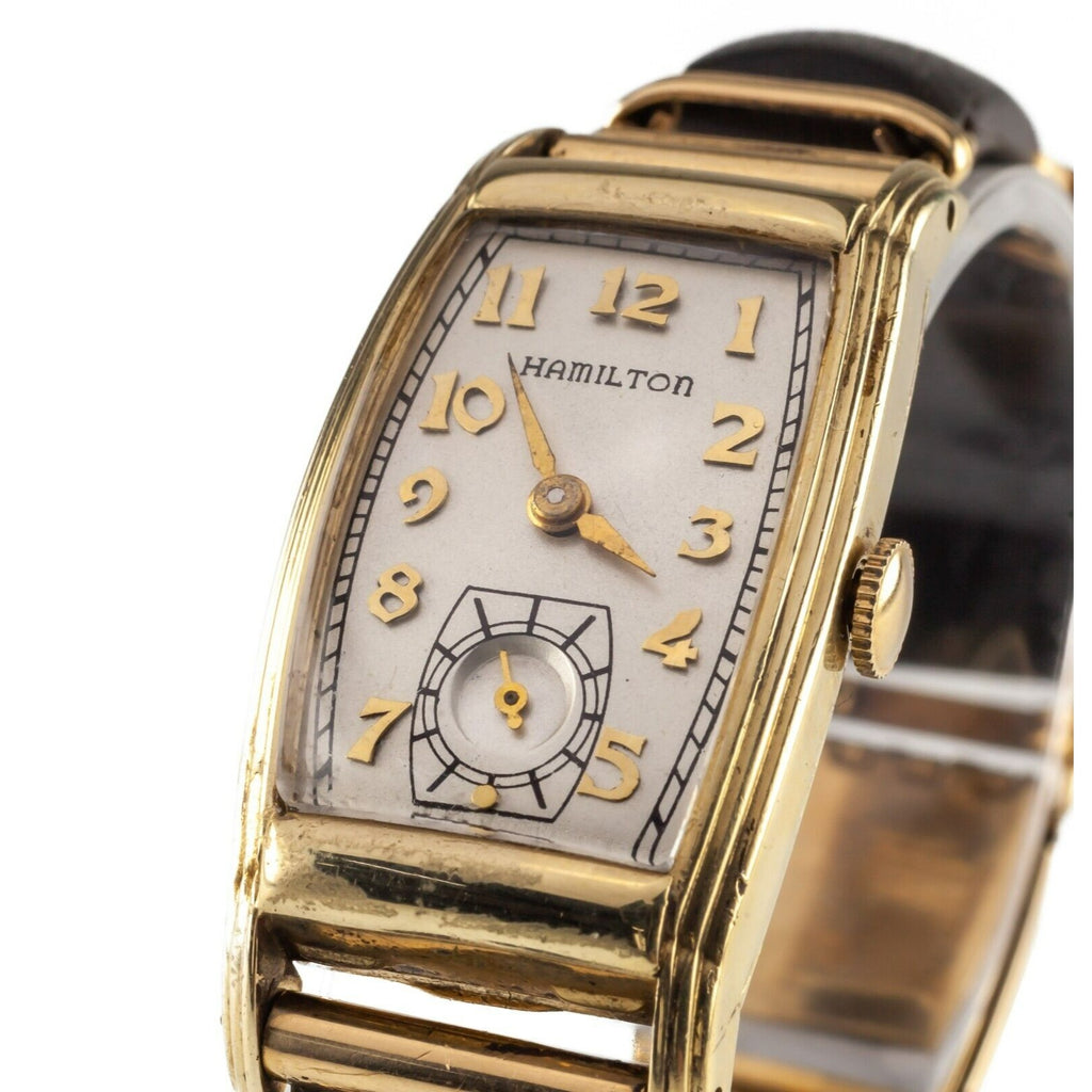 Hamilton 14k Gold Tonneau Hand-Winding w/ Allan Adler Modernist 10k Gold Band