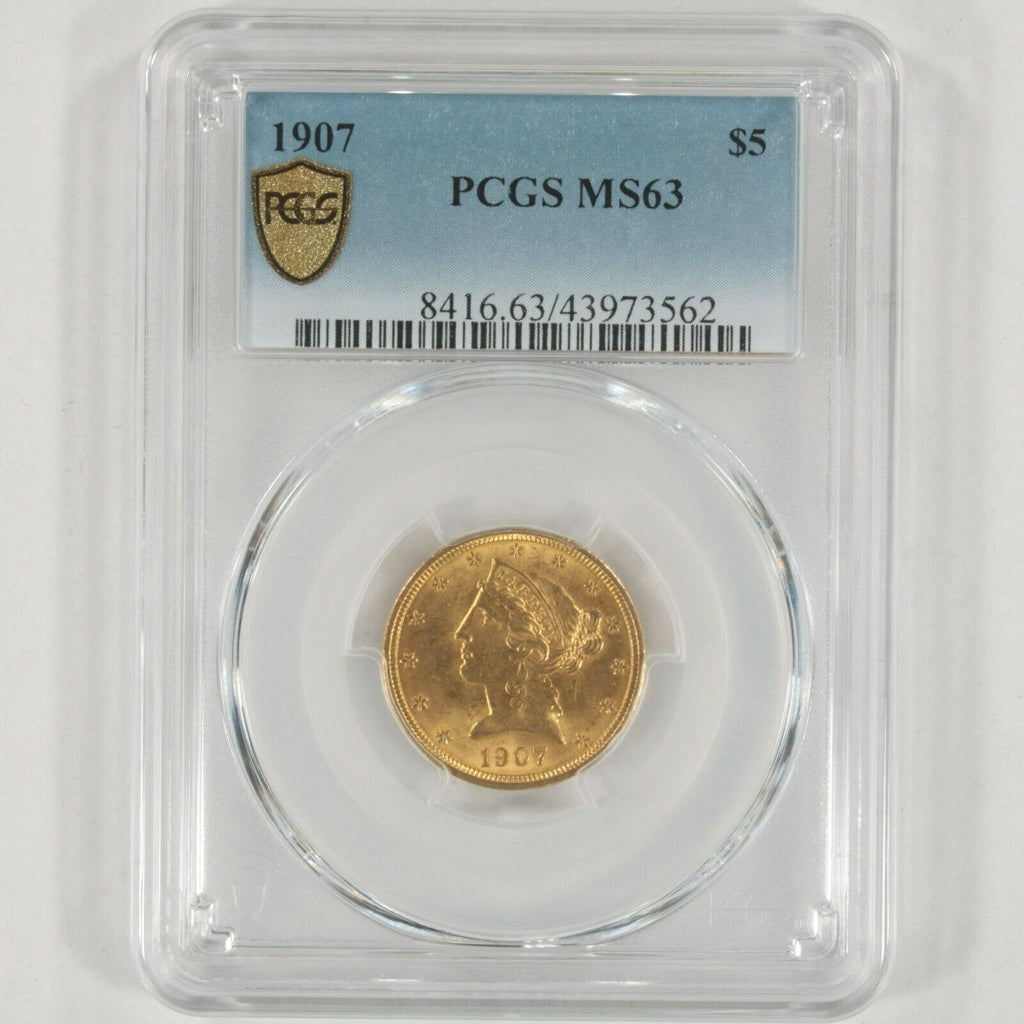 1907 $5 Gold Coronet Head Half Eagle Graded by PCGS as MS-63