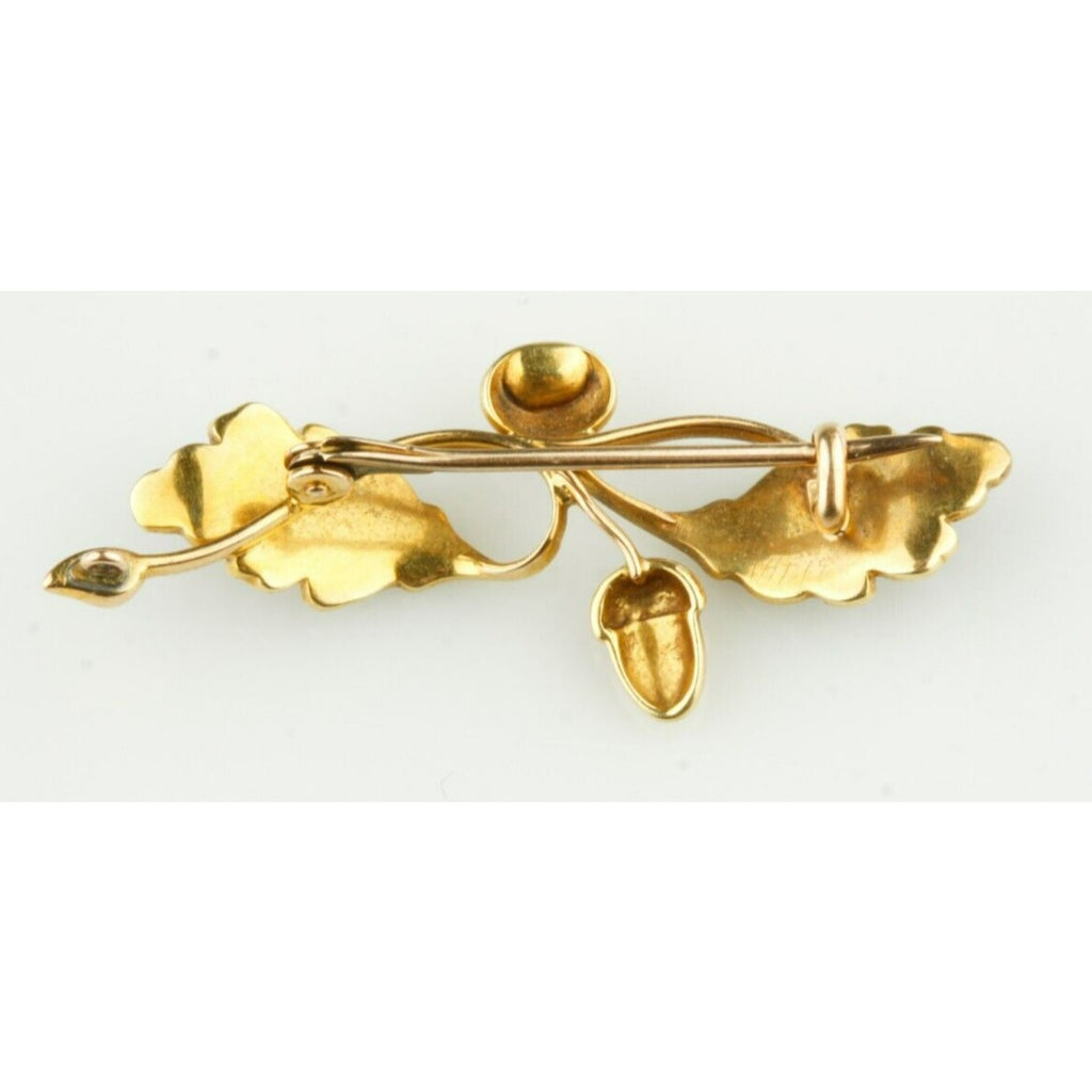14k Yellow Gold Victorian Oak Blossom Seed Pearl Brooch Gorgeous!