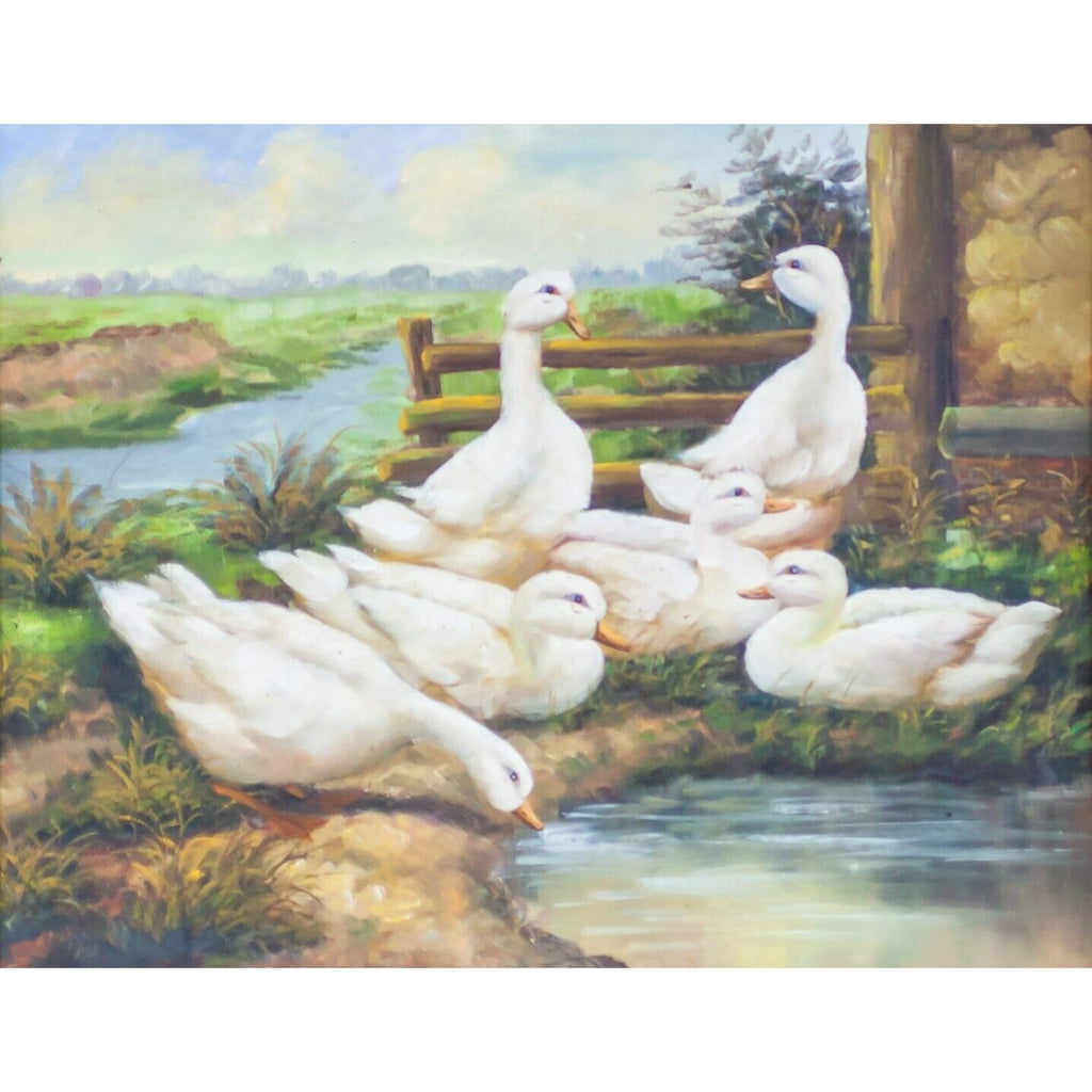 Gorgeous Untitled Oil Painting on Board of Ducks with Gilt Baroque Framed