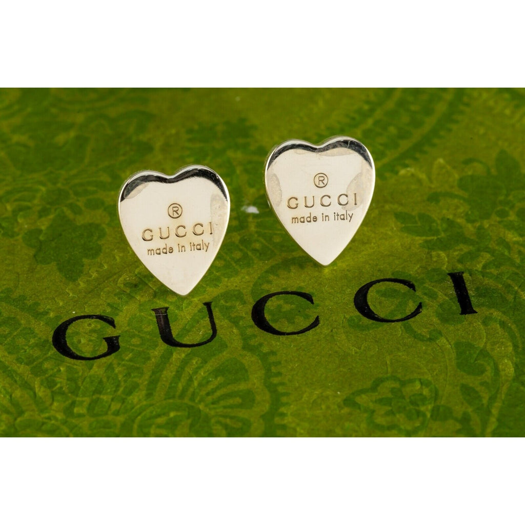 Gucci Sterling Silver Heart Stud Earrings with Butterfly Backs Original Box