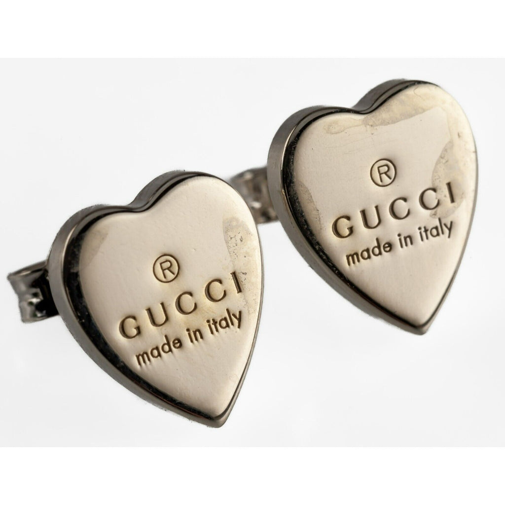 Gucci Sterling Silver Heart Stud Earrings with Butterfly Backs Original Box