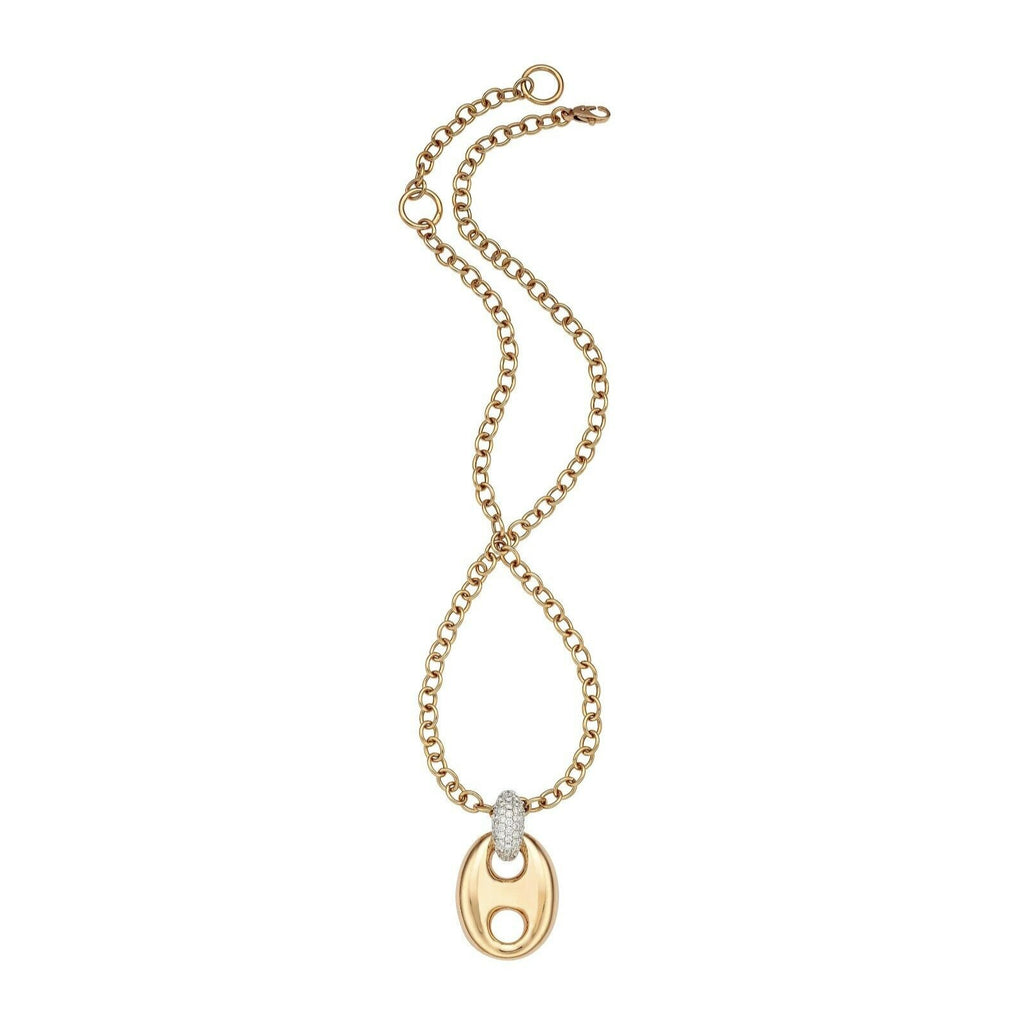 Gorgeous 18k Rose & Wht Gold Diamond Puff Link Pendant Necklace 1.00 tcw, 17-19"
