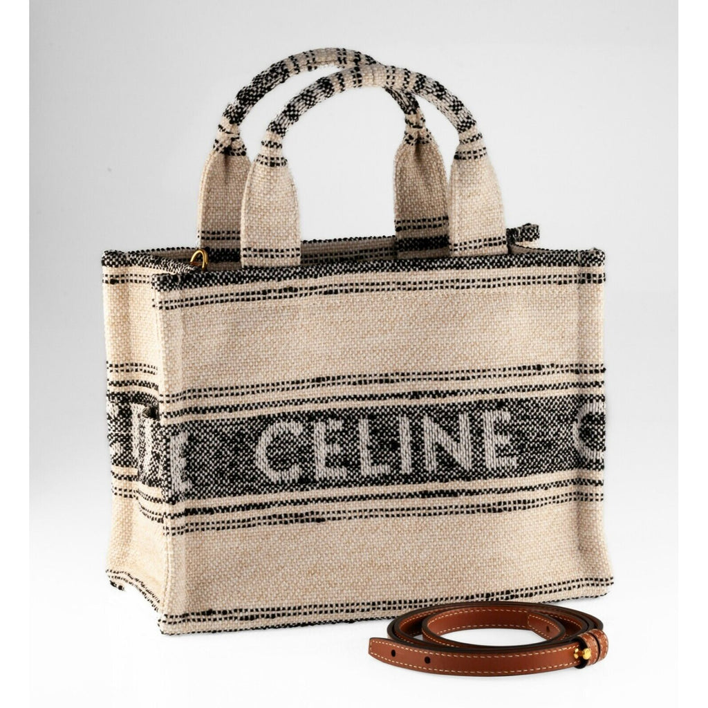 Celine Cabas Hippo White/Black Canvas Tweed Thais Cloth Handbag w/ Dustbag