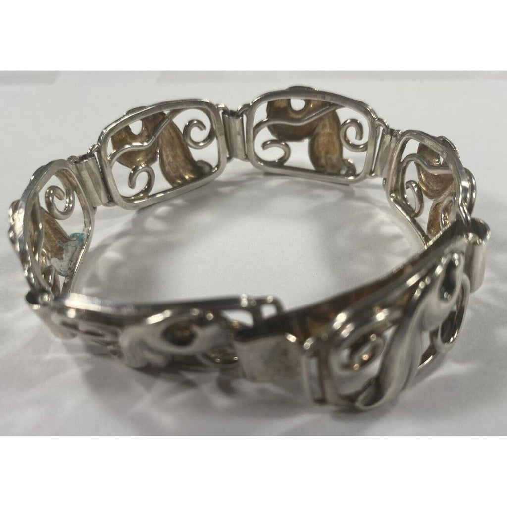 Carl Brumberg Hansen Denmark Sterling Silver Floral Station Bracelet 7.5"