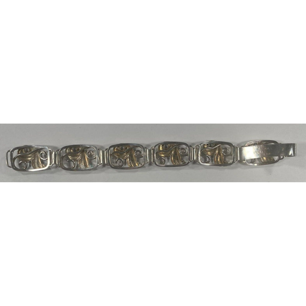 Carl Brumberg Hansen Denmark Sterling Silver Floral Station Bracelet 7.5"