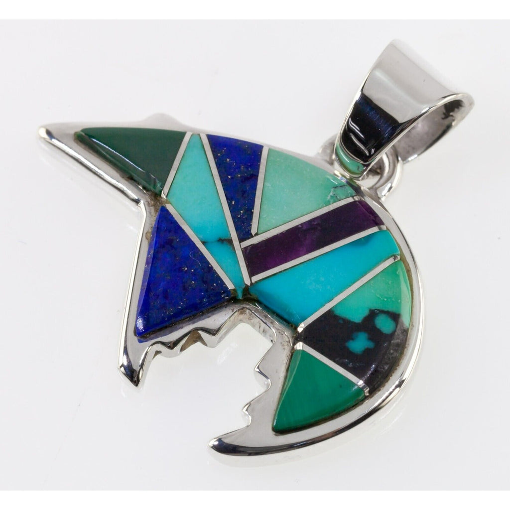 Calvin Begay Sterling Silver Lapidary Inlay "Touch of Santa Fe" Bear Pendant