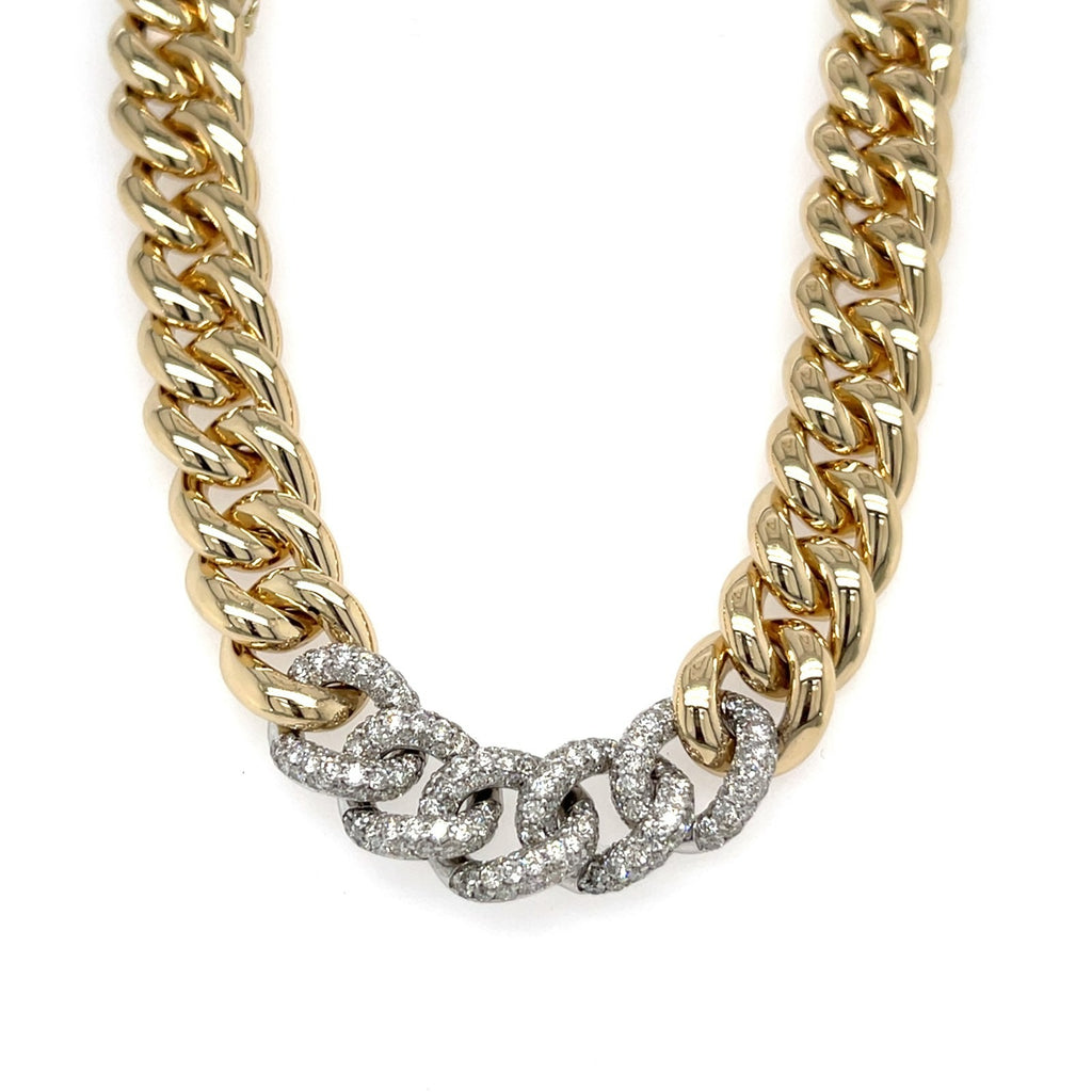 18K Yellow Gold Cuban Link Bracelet w/ 3.38 ct Diamond Links 7.25”