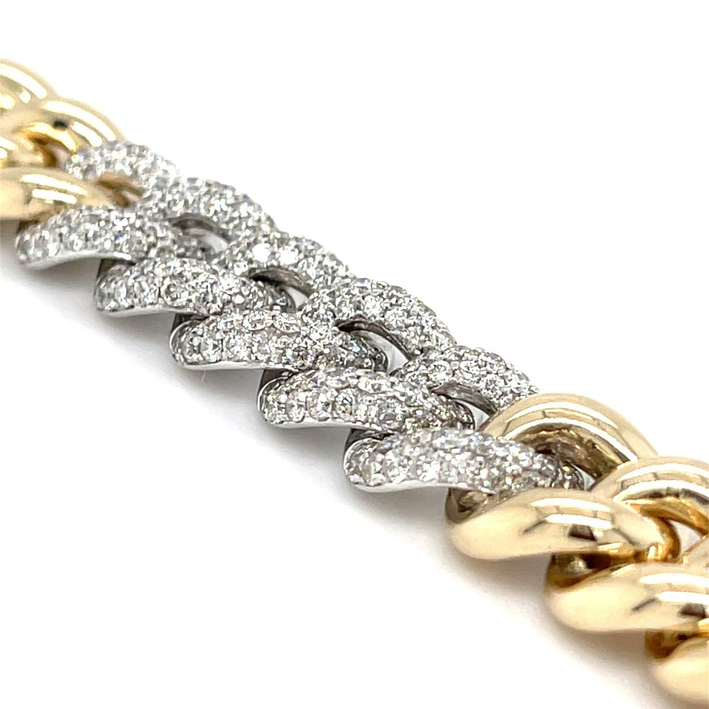 18K Yellow Gold Cuban Link Bracelet w/ 3.38 ct Diamond Links 7.25”