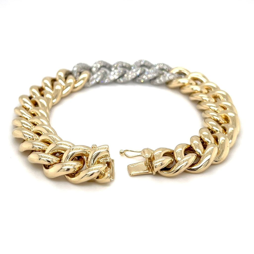 18K Yellow Gold Cuban Link Bracelet w/ 3.38 ct Diamond Links 7.25”