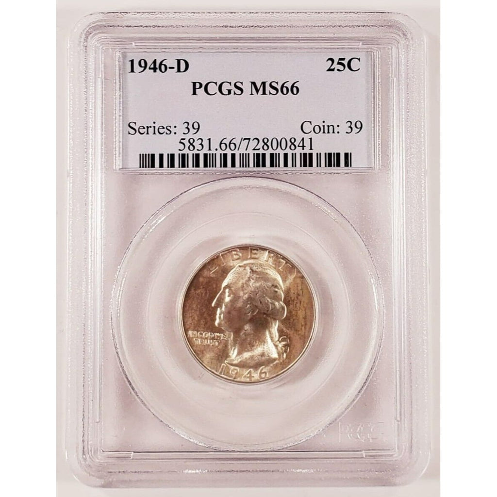 1946-D 25C Washington Quarter Graded by PCGS as MS-66