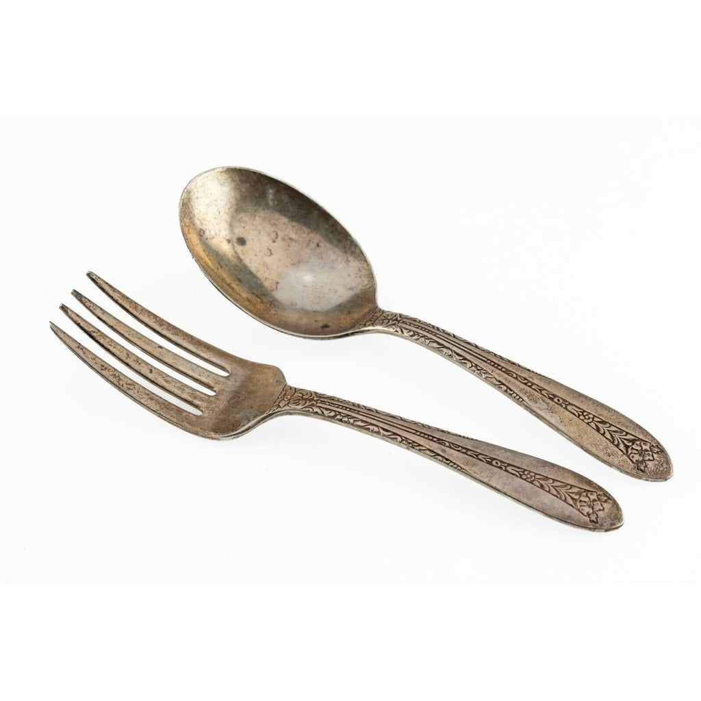 National Sterling Margaret Rose Baby Spoon and Fork Set Nice Vintage!