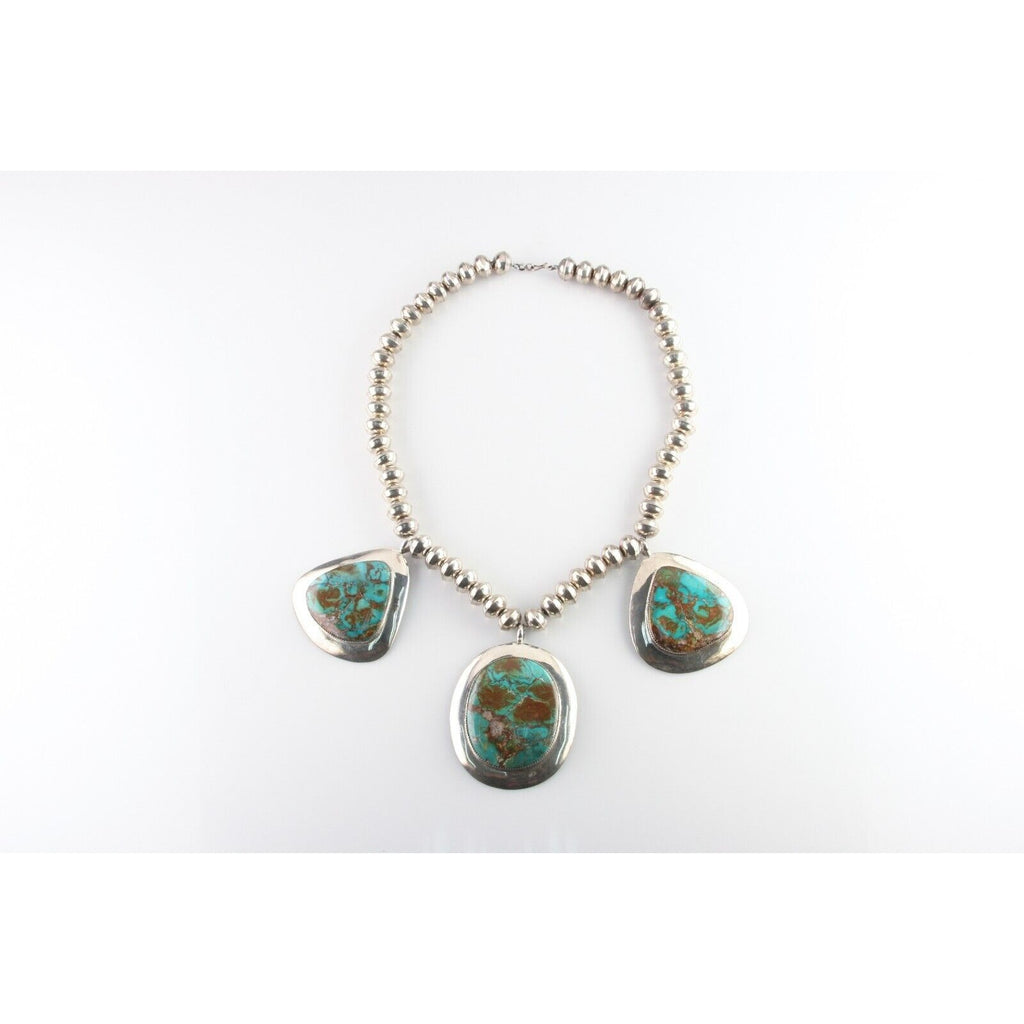 Vintage Myra Nastacio Navajo 3 Large Royston Turquoise Sterling Necklace