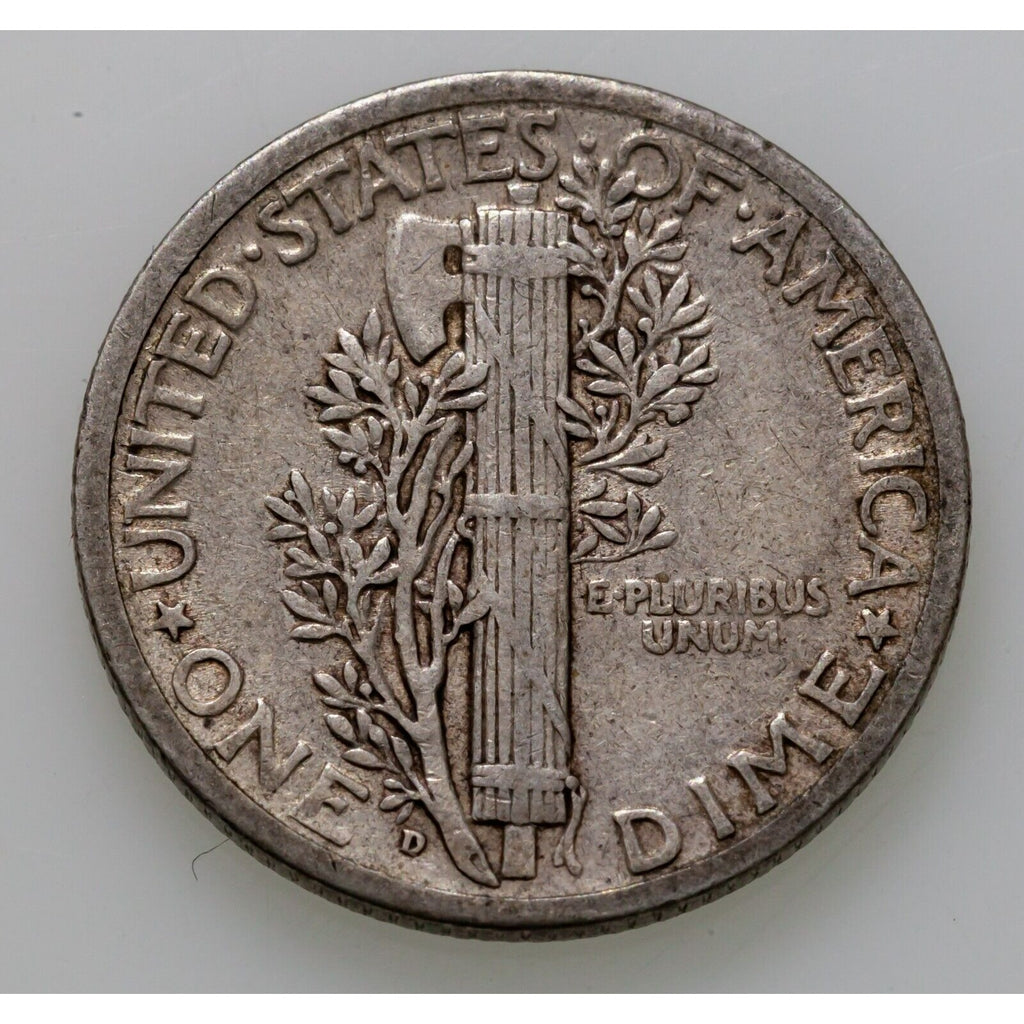 1928-D 10C Mercury Dime in Extra Fine XF Condition, Mostly White, Light Toning