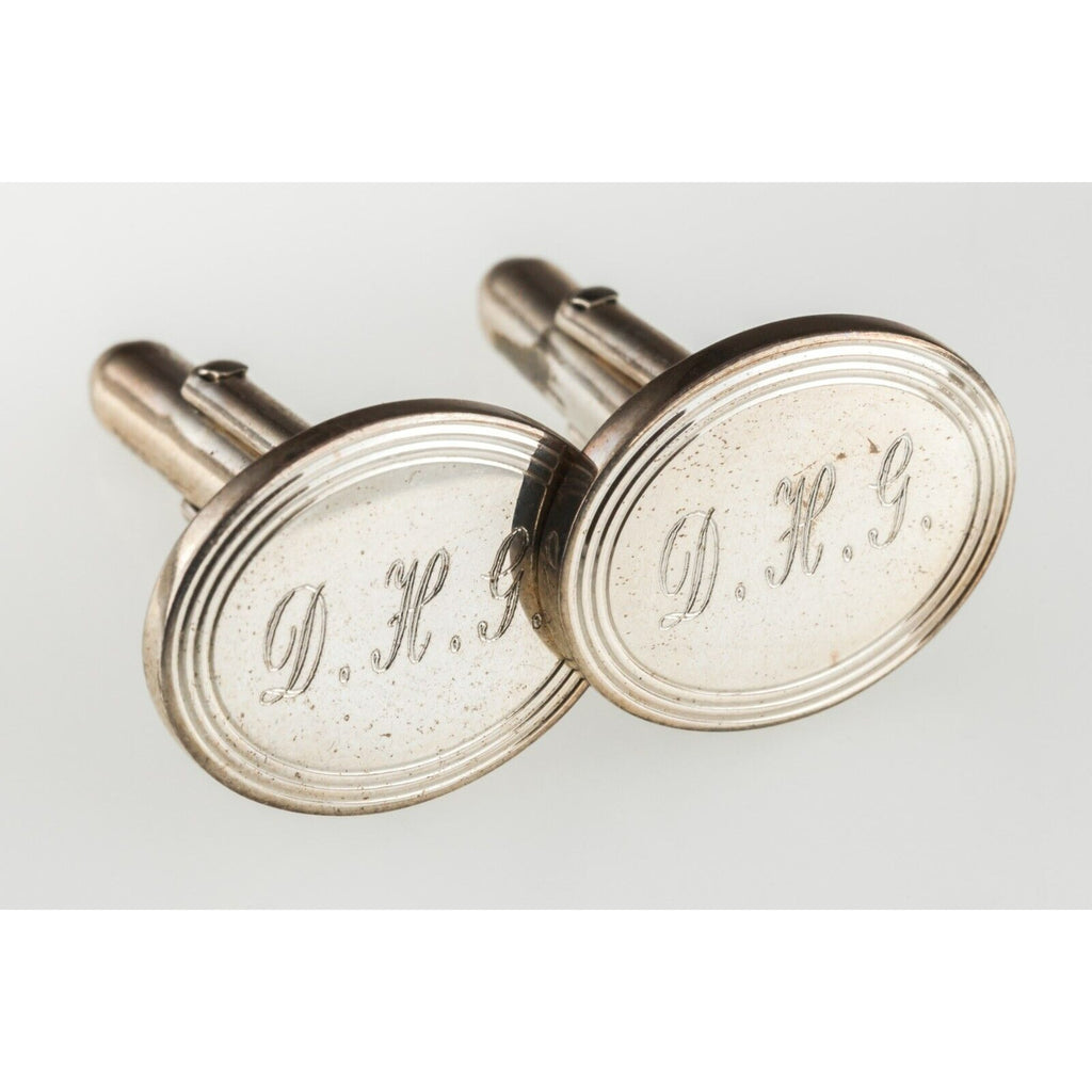 Tiffany & Co. Sterling Silver Engine-turned Oval Cufflinks w/Monogram