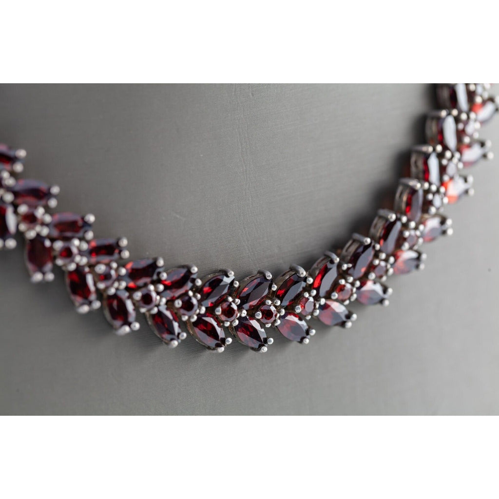 Silver Marquise and Round Garnet Cluster Necklace Gorgeous!