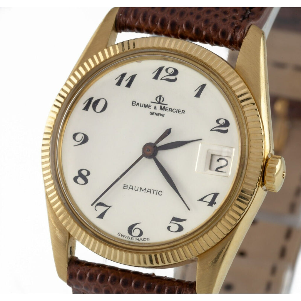 Baume & Mercier 18k Yellow Gold Baumatic Women's Watch w/ Leather Band 3194