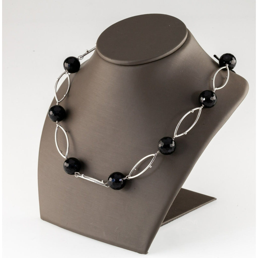 Gorgeous Sterling Silver and Briolette Black Bead Necklace 19"