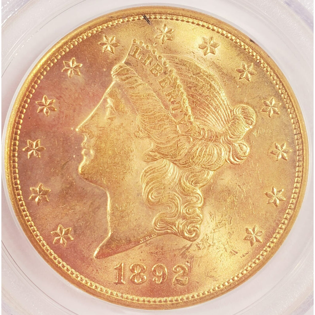 1892-S $20 Gold Liberty Double Eagle Graded by PCGS as MS-63! Early US Gold!