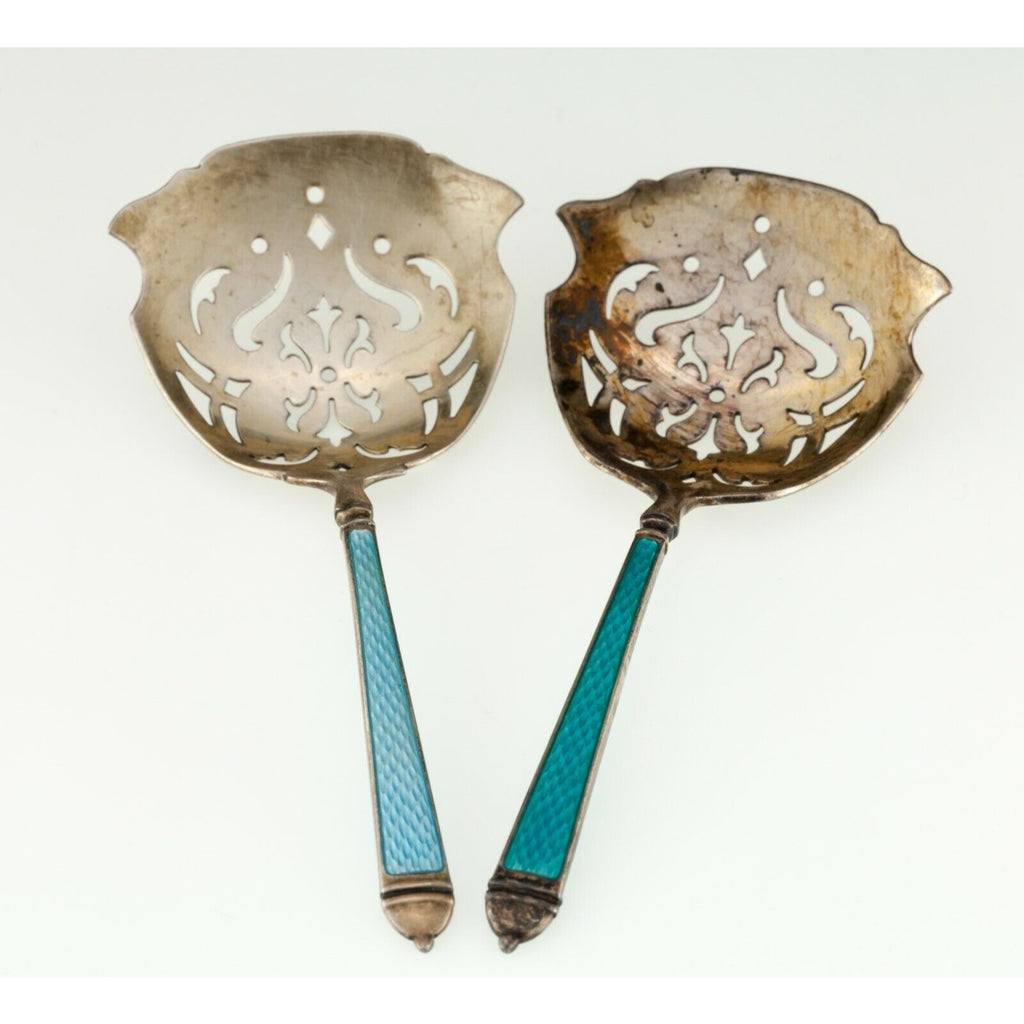 Gorgeous Watson Sterling Silver Enamel Pierced Spoon Two Piece Set!
