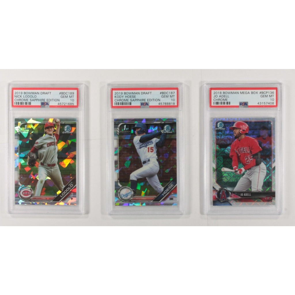 Lot Of 3 PSA 10 Bowman Chome Baseball Cards Lodolo, Hoese, Adell