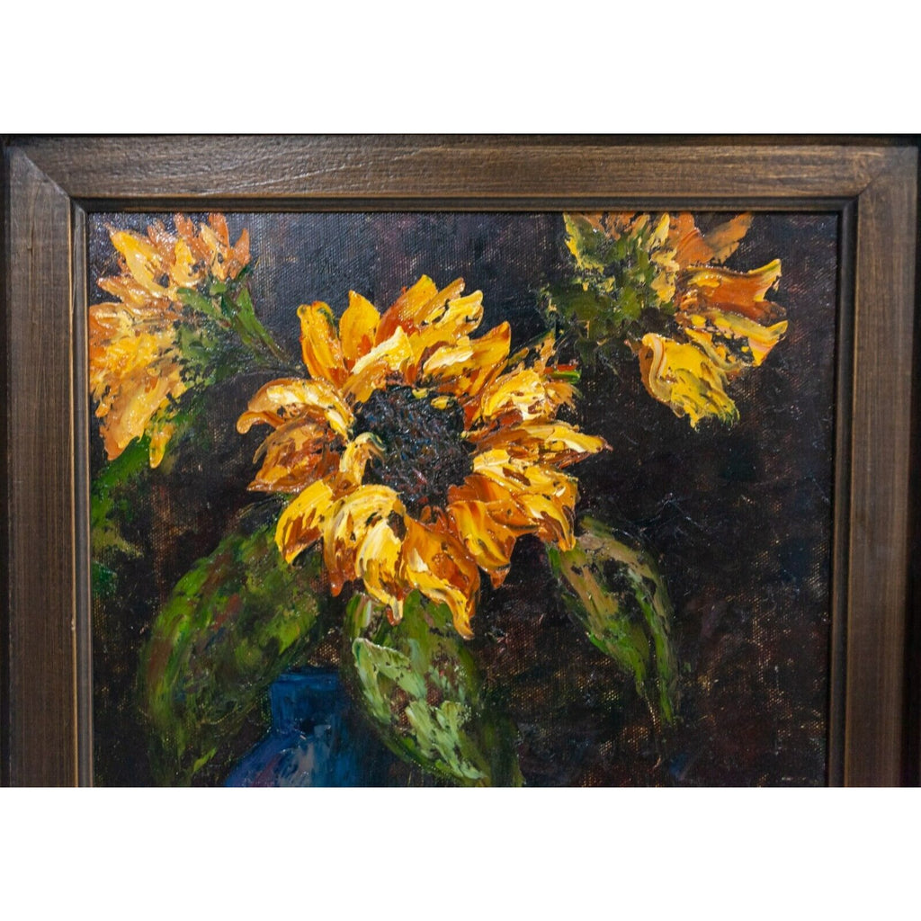 Sunflowers Still Life Framed Oil Painting Untitled Signed Jenis