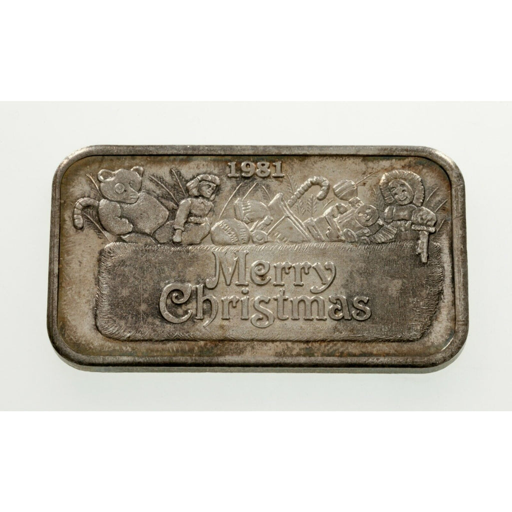 1981-84 Merry Christmas 1 oz Silver Art Bars Collection of 3 Bars