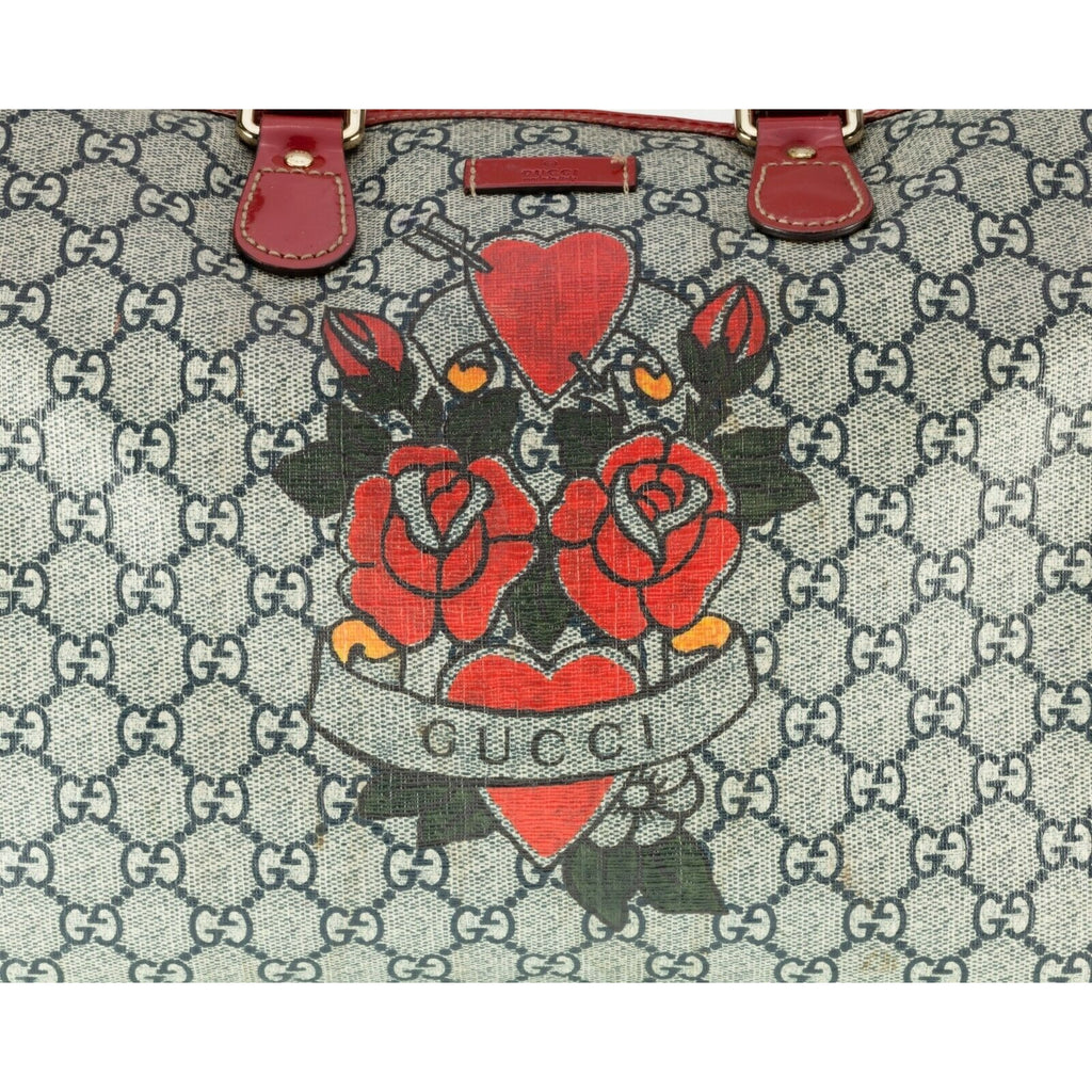 Gucci Coated Canvas Boston Tattoo Rose Heart Bag Limited Edition w/ Charm
