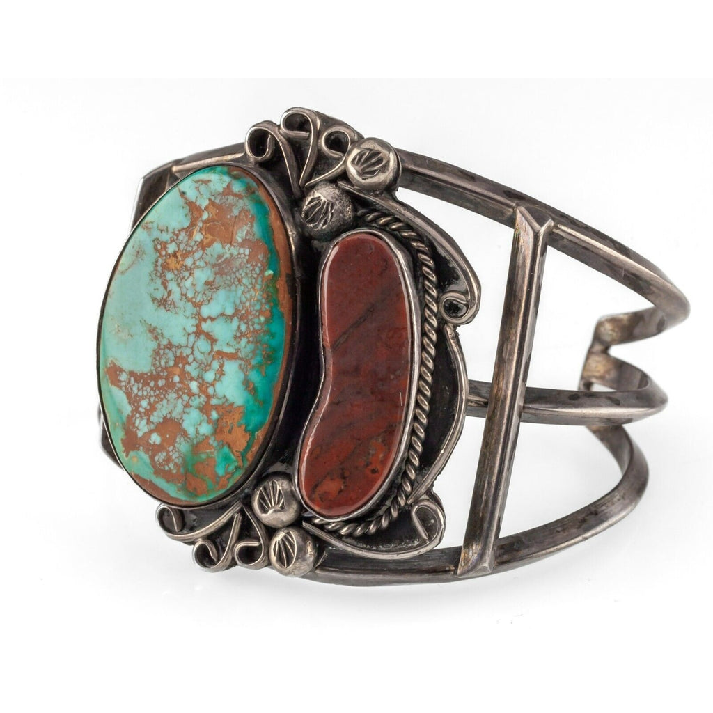 Antique Navajo Sterling Royston Turquoise & Agate Cuff Bracelet 60.6g