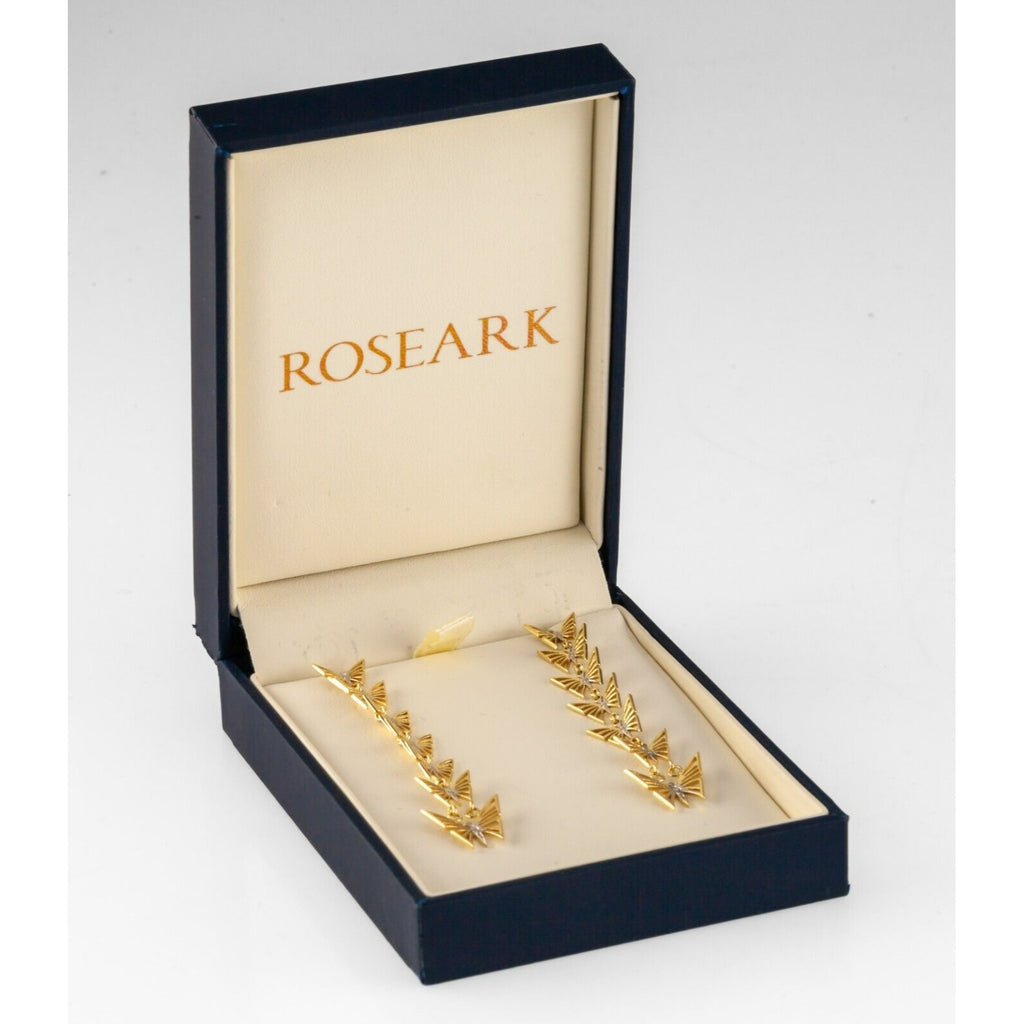 Roseark 14k Yellow Gold Butterfly Drop Earrings with Diamond Accents Box