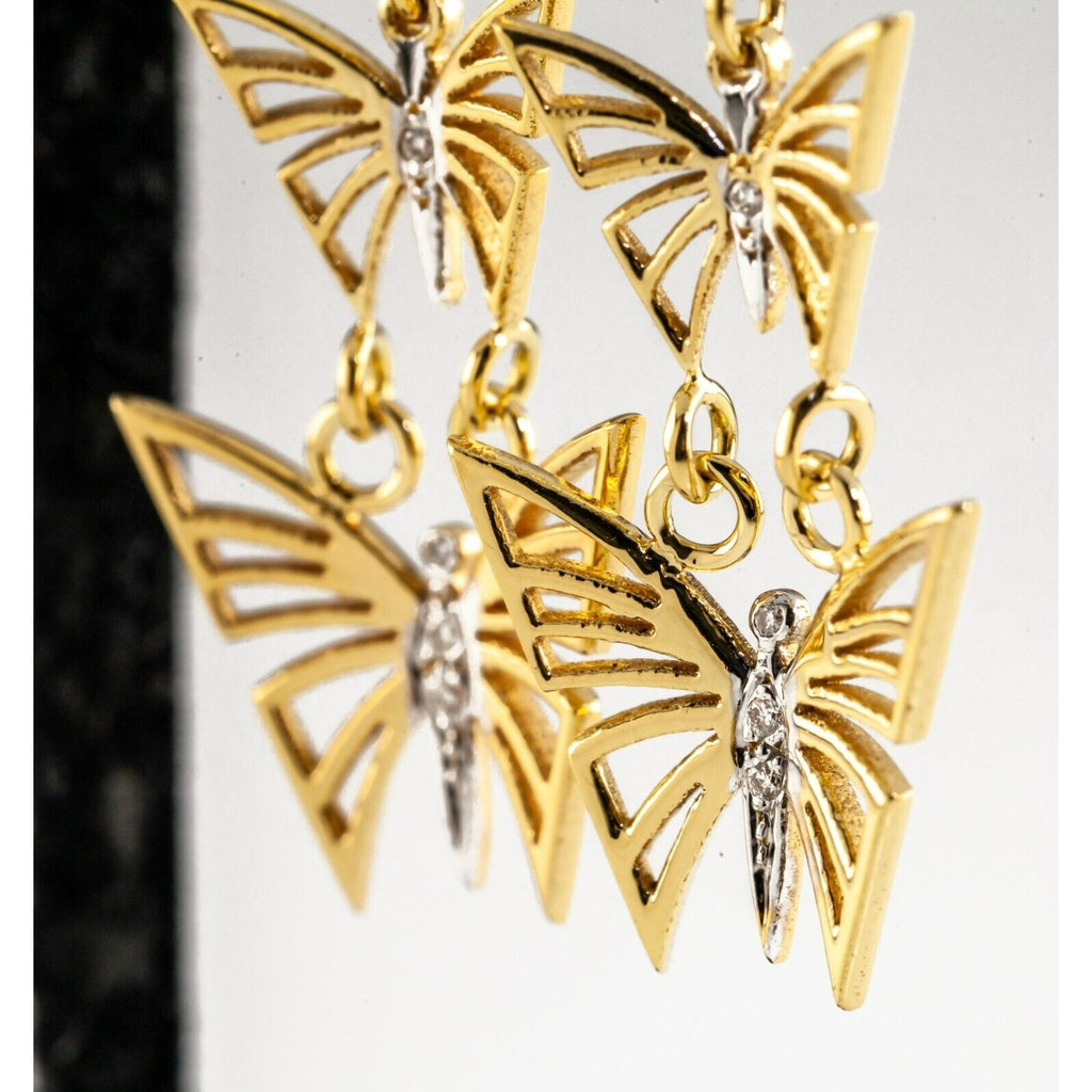 Roseark 14k Yellow Gold Butterfly Drop Earrings with Diamond Accents Box