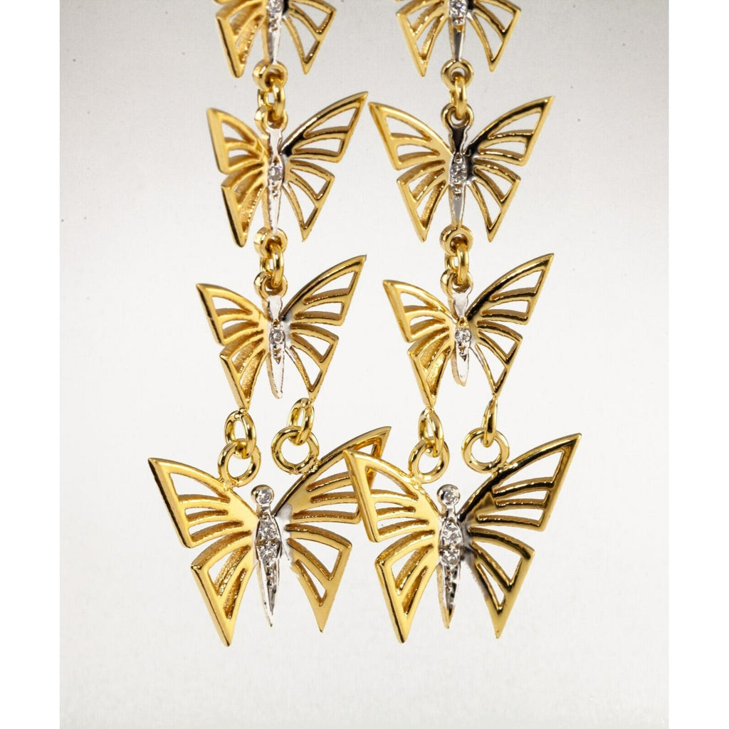 Roseark 14k Yellow Gold Butterfly Drop Earrings with Diamond Accents Box