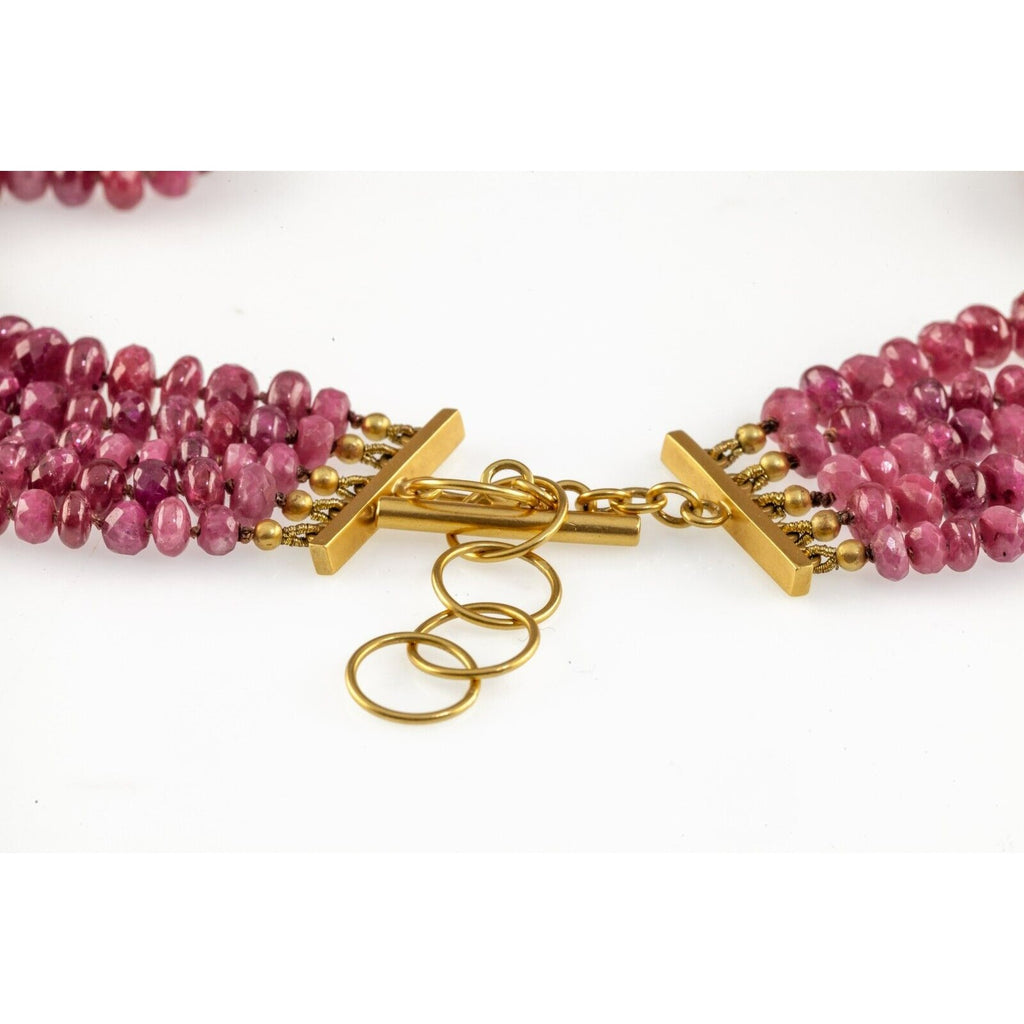 Gorgeous, Unique 600 ct Ruby Bead 18k Yellow Gold "X" Strand Set 13.5 TDW