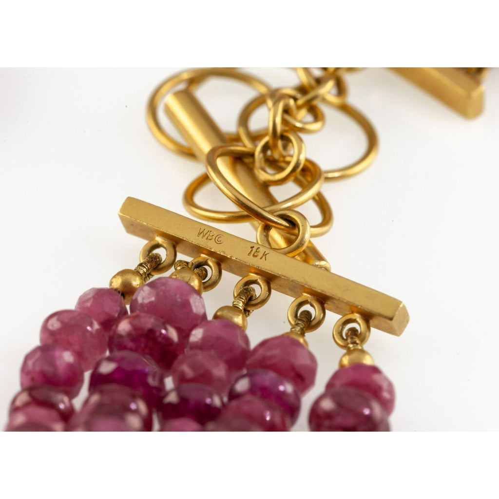 Gorgeous, Unique 600 ct Ruby Bead 18k Yellow Gold "X" Strand Set 13.5 TDW