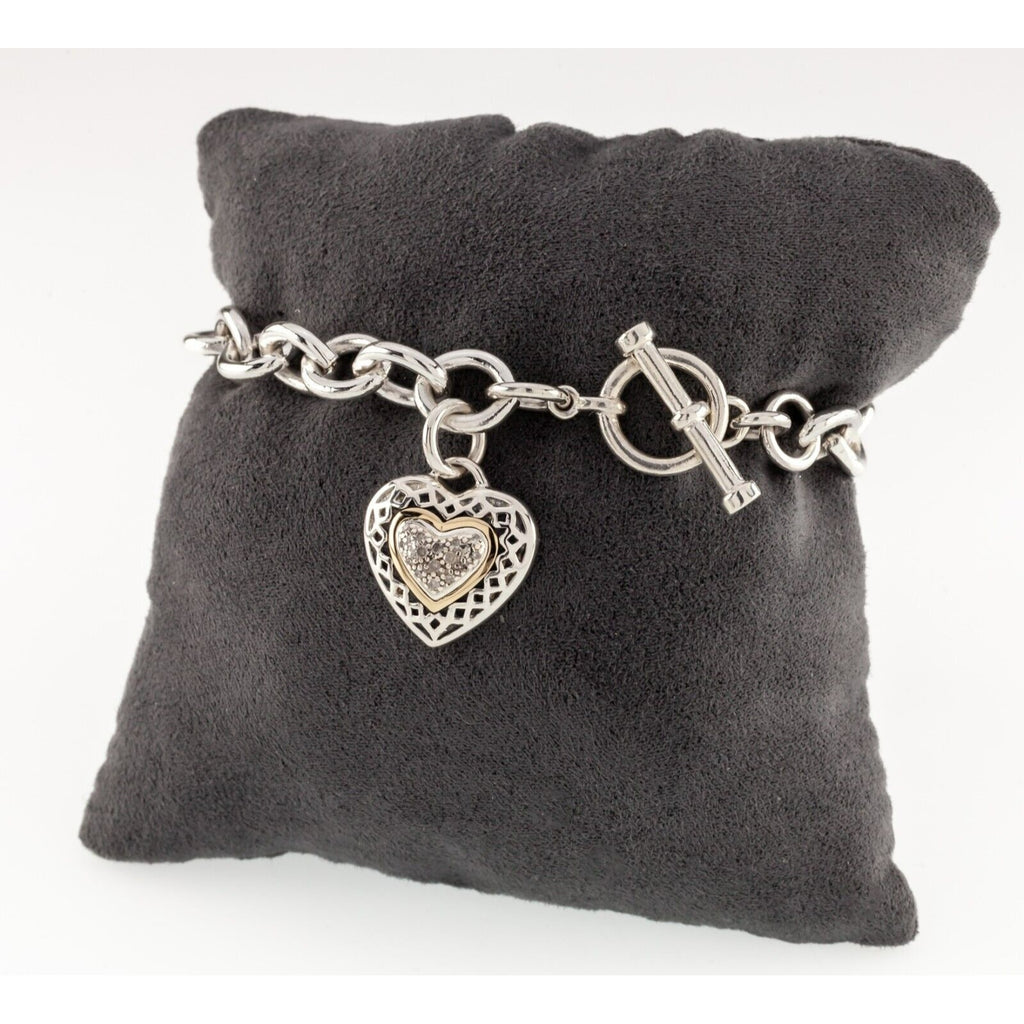 Gorgeous Sterling Silver and 14k Yellow Gold Heart Charm Bracelet