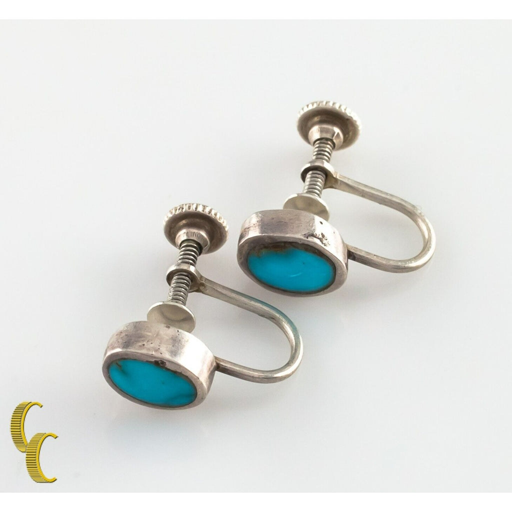 Sterling Silver Vintage Turquoise Screw-On Clip-On Earrings