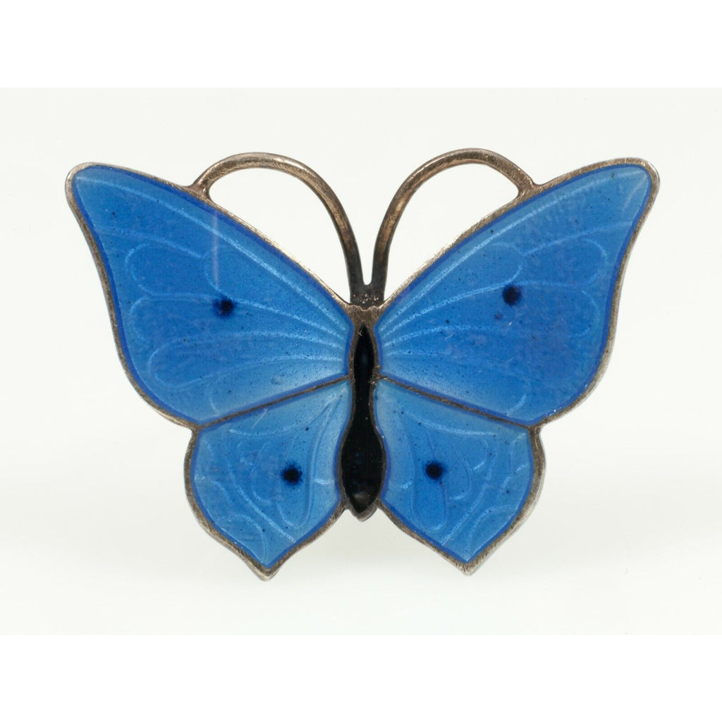 MAGNUS AASE Blue Enamel Butterfly Brooch Sterling Silver Made in Norway
