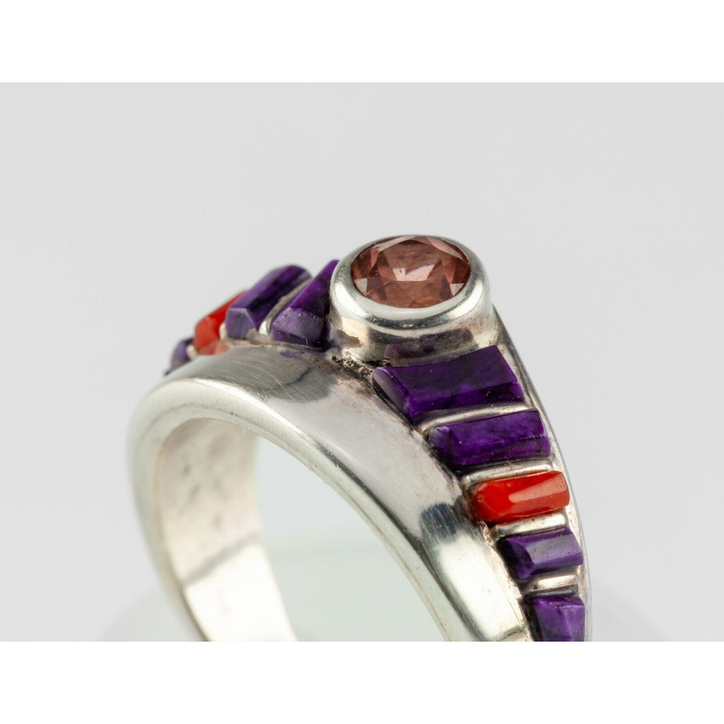 Handmade Purple Spiny, Coral & Morganite Sterling Ring SZ 6.25