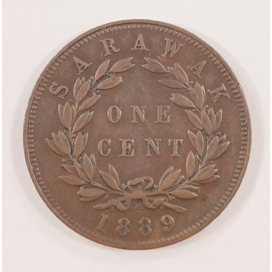 1889-H Sarawak 1 Cent Copper Coin (XF Condition) KM# 6