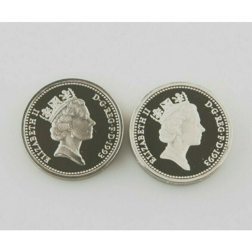 1993 Great Britain One Pound Two Coin Set In Silver Proof & Piedfort w/ Cases