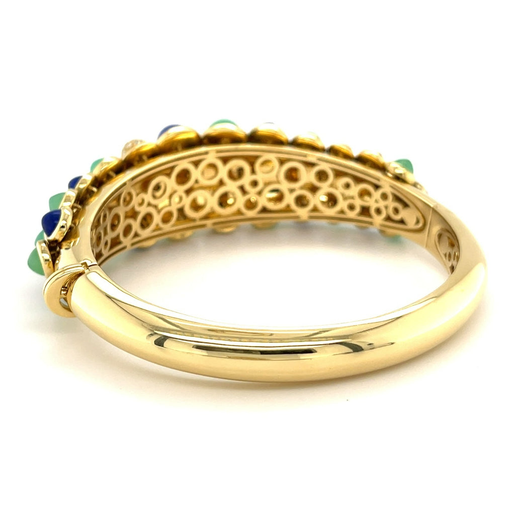 18K Yellow Gold Cactus Bangle w/ Articulating Lapis, Chrysoprase, and Diamond