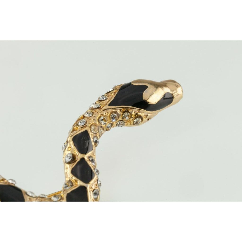 Vintage Costume Snake Brooch w/ Enamel and Crystal Elements